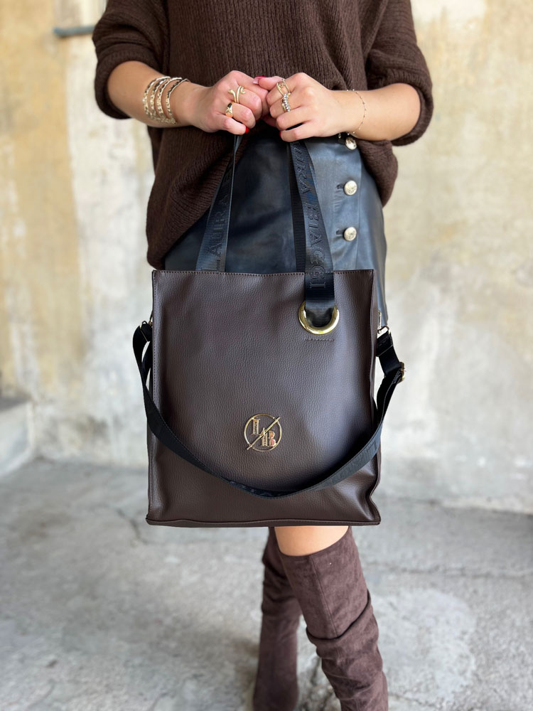 Laura Biaggi čierna shopper kabelka s deleným vnútrom hnedá