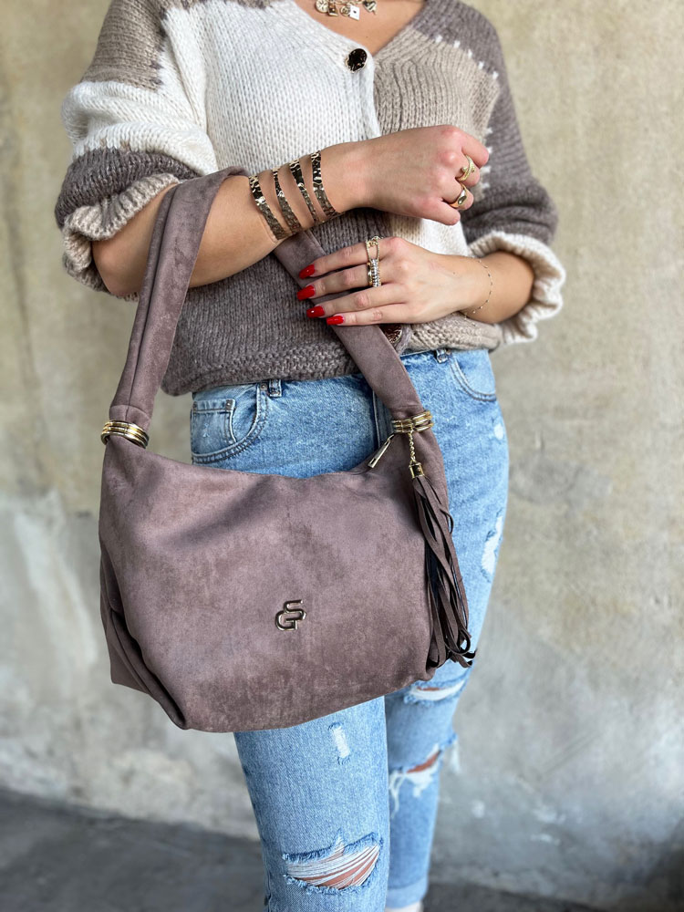 Hnedosivá kabelka na rameno GROSSO GS-4002-taupe
