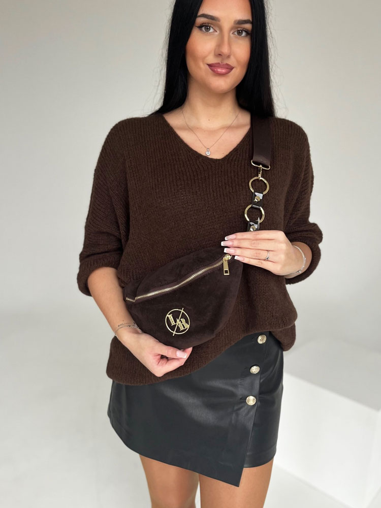 Hnedá semišová ľadvinka a crossbody Laura Biaggi