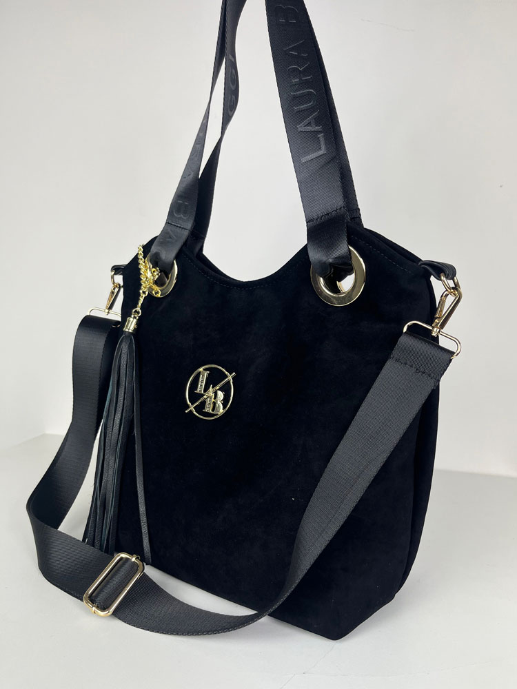 Semišová kabelka na rameno Laura Biaggi DX-KB-185-blackZAM