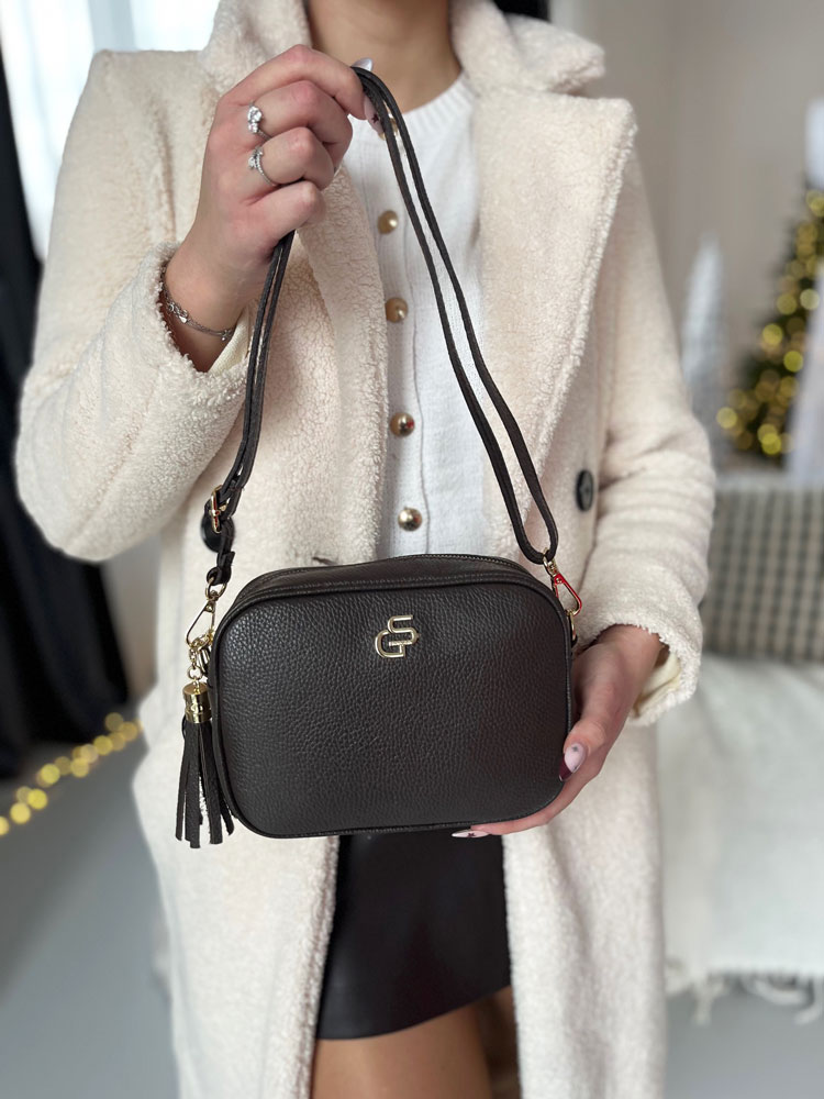 Tmavohnedá kožená crossbody kabelka GROSSO GS-4023-choco