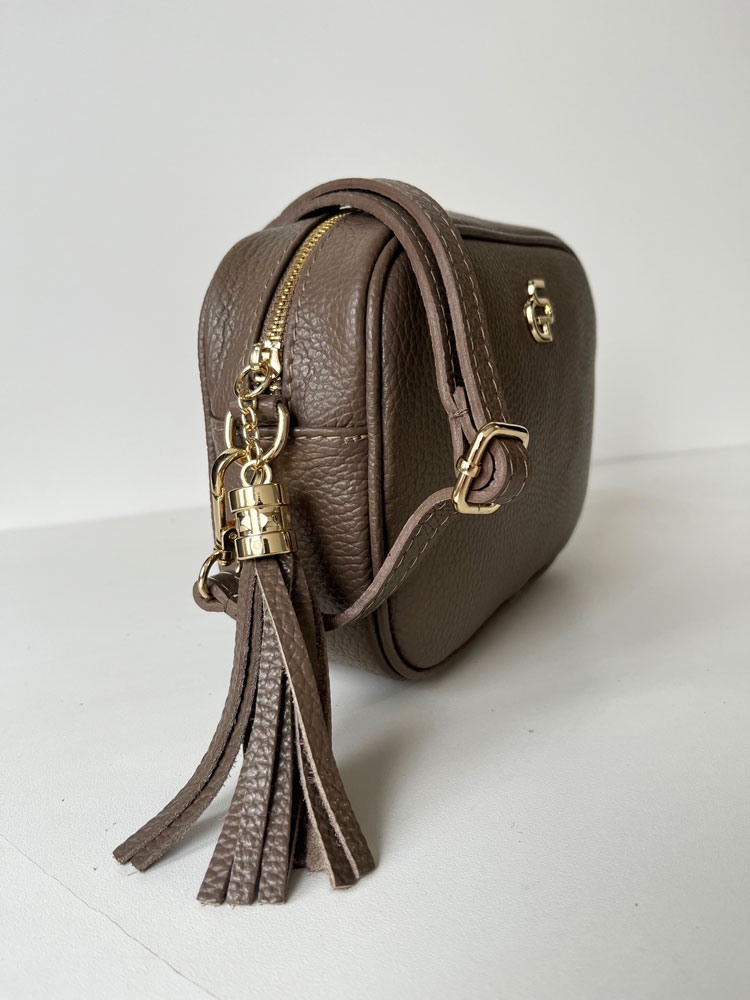 Hnedosivá kožená crossbody kabelka GROSSO GS-4023-taupe