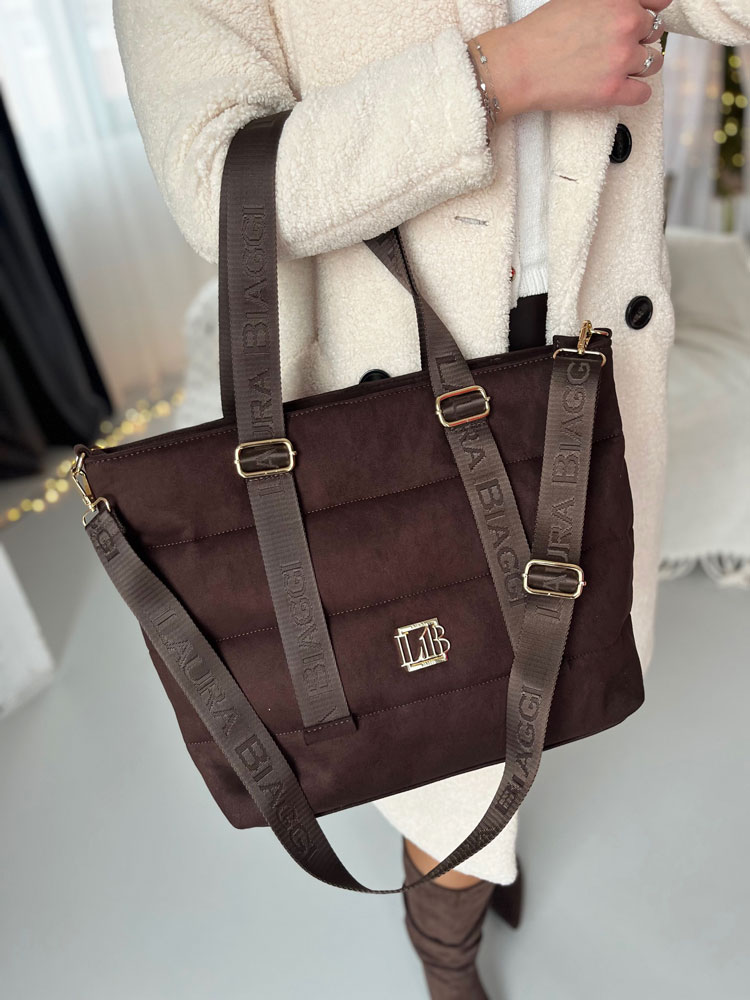 Semišová kabelka na rameno Laura Biaggi DX-2126-chocoZAM