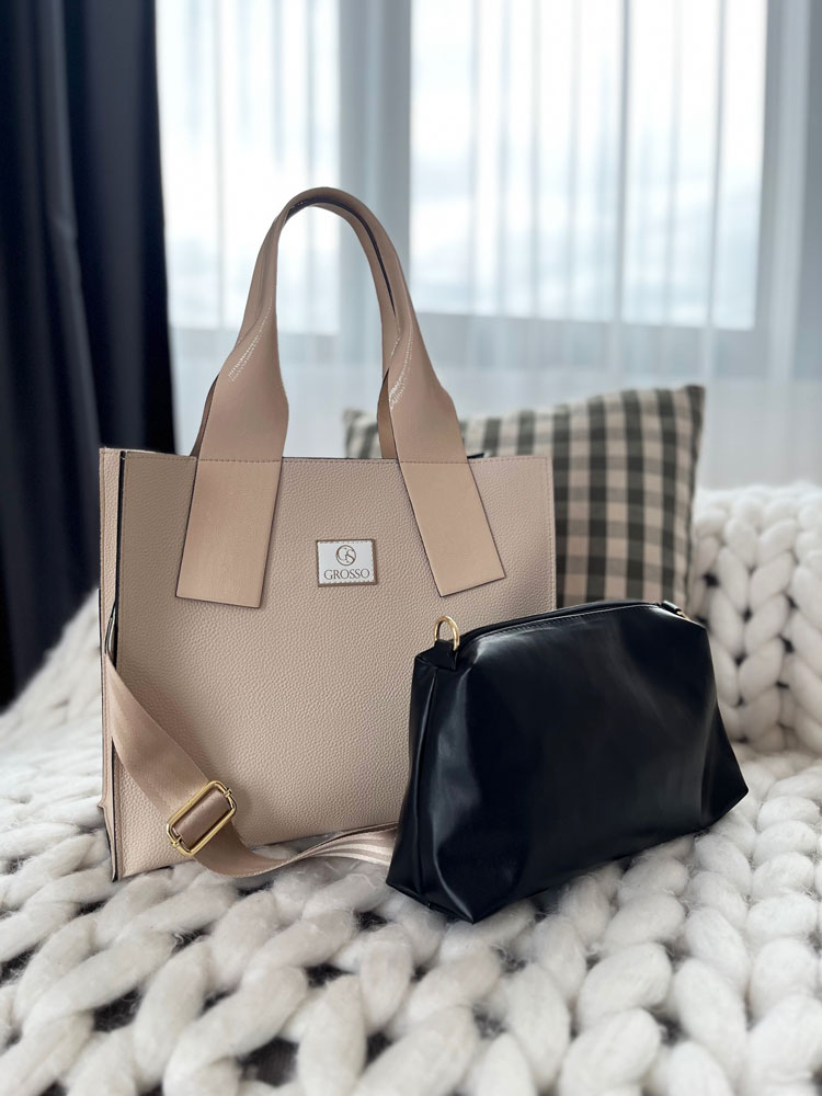 Béžová kabelka na rameno 2v1 GROSSO GS-11B014-beige