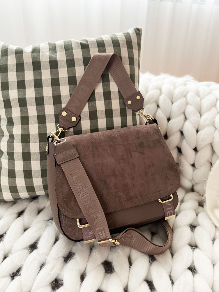 Hnedosivá crossbody kabelka Laura Biaggi