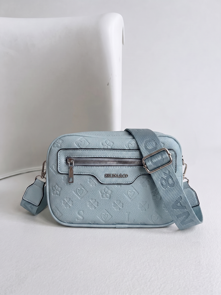 Praktická svetlomodrá crossbody kabelka s priehradkami