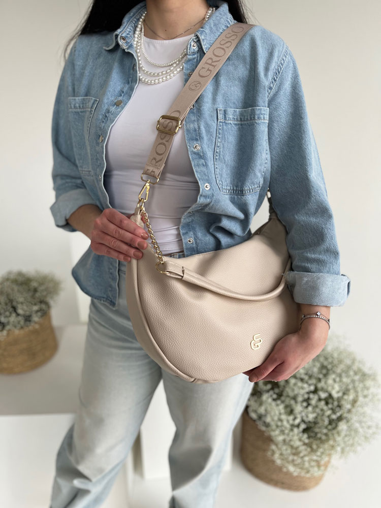 Béžová kabelka na rameno GROSSO GS-4008-beige