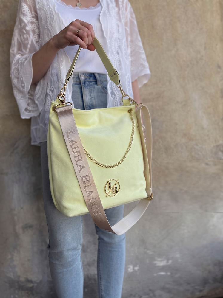 Dámska kabelka na rameno Laura Biaggi žltá semišová