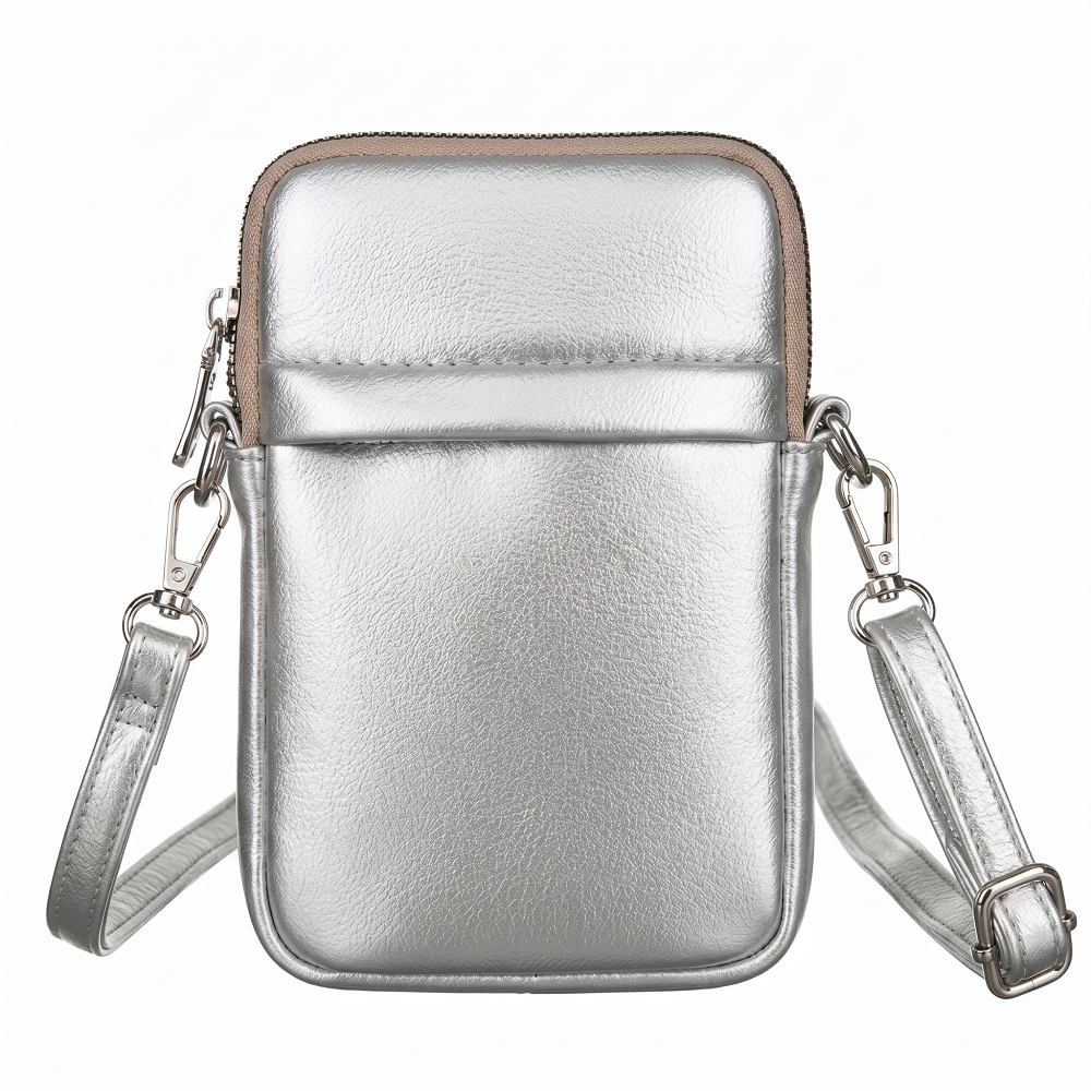 Strieborná crossbody a peňaženka v jednom