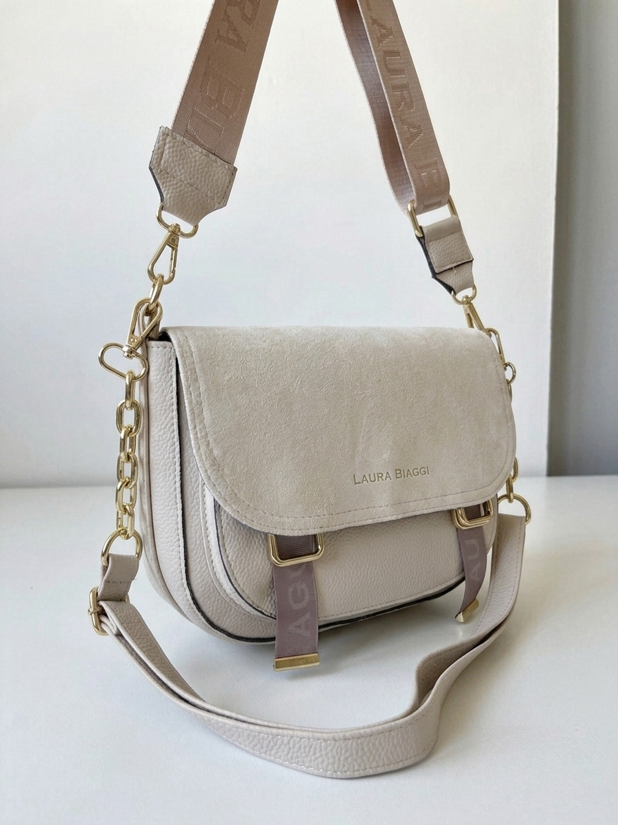 Crossbody kabelka s dvoma ramienkami Laura Biaggi béžová