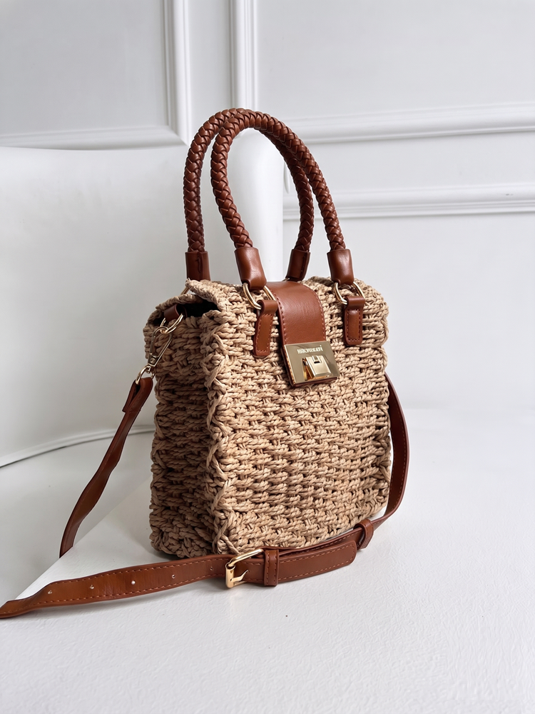 Slamená kabelka do ruky a crossbody MONNARI hnedá štýlová