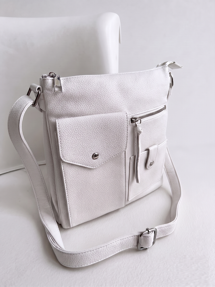 Praktická biela crossbody kabelka s priehradkami a vreckami