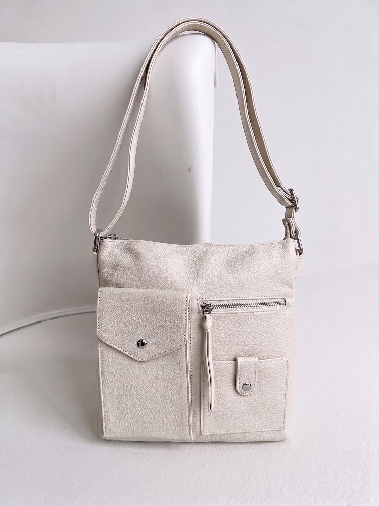 Praktická béžová crossbody kabelka s priehradkami a vreckami