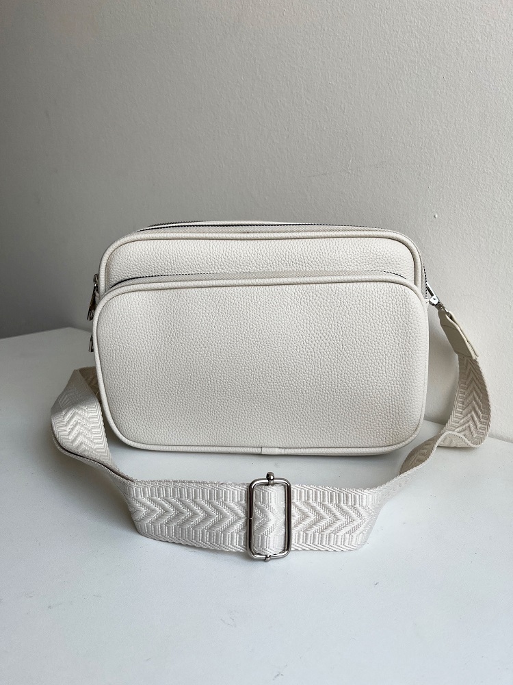 Praktická béžová crossbody kabelka s dvoma priehradkami