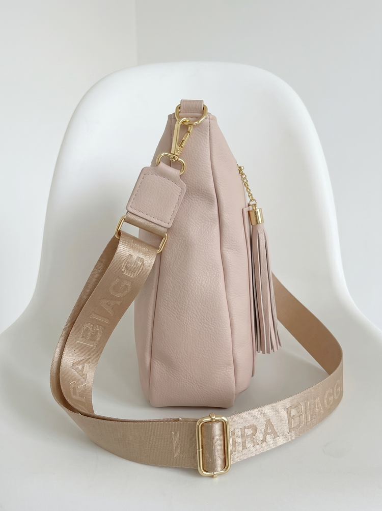 Béžová crossbody kabelka Laura Biaggi – veľká kabelka do mesta