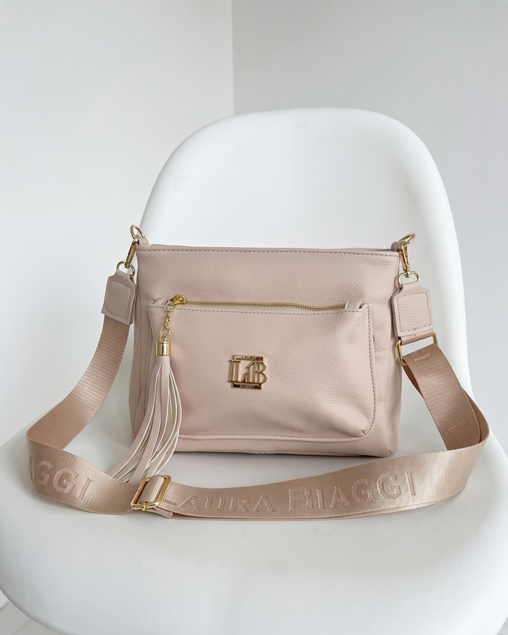 Béžová crossbody kabelka Laura Biaggi – praktická na každý deň