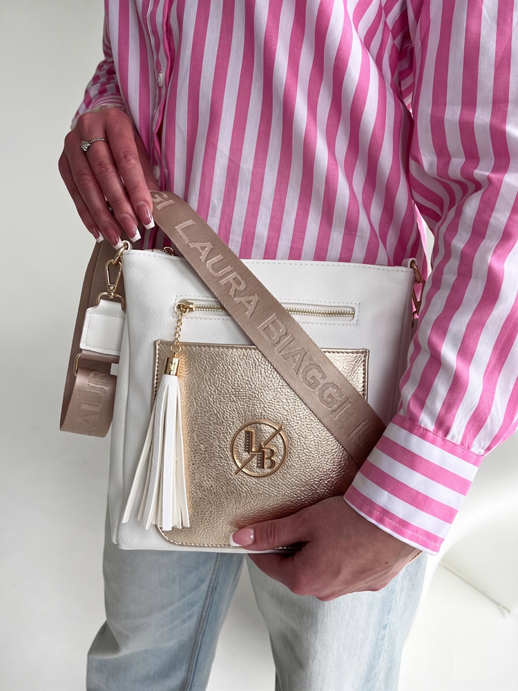 Bielo-zlatá crossbody Laura Biaggi – veľká kabelka do mesta