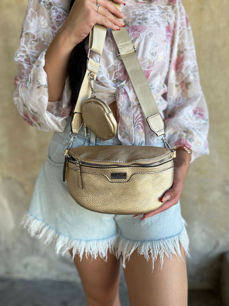 Zlatá crossbody kabelka a ľavinka v jednom Peterson