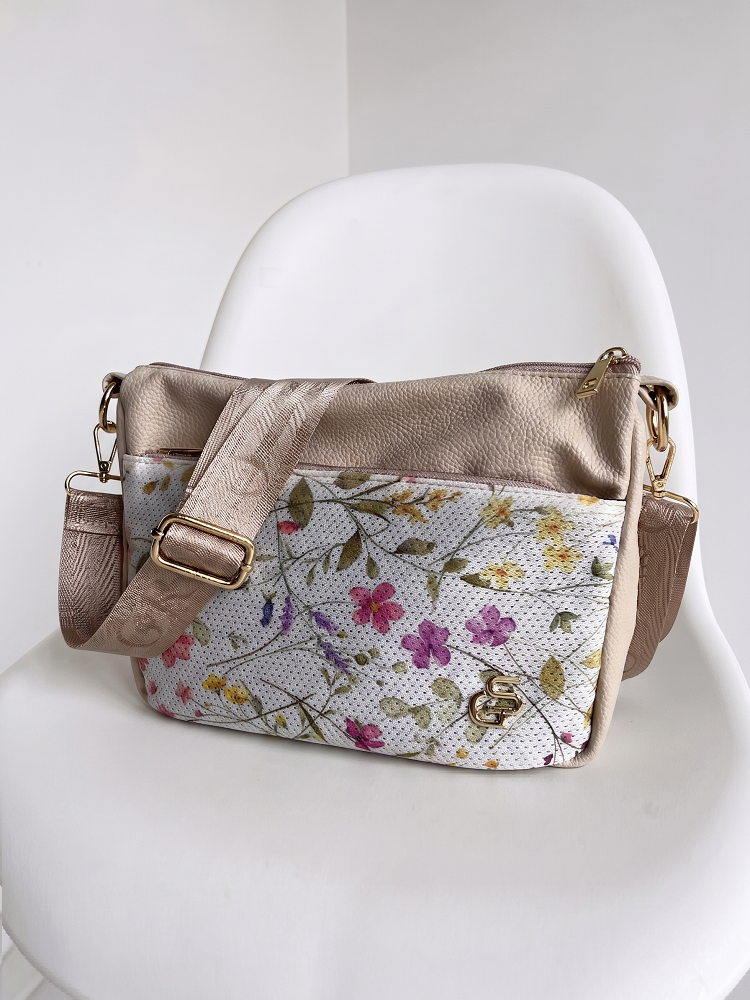 Béžová kvetovaná crossbody kabelka Grosso – praktická na každý deň