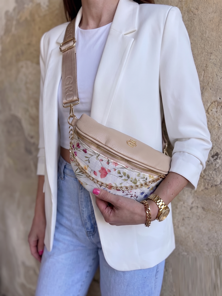 Béžová kvetovaná crossbody kabelka a ľavinka v jednom Grosso