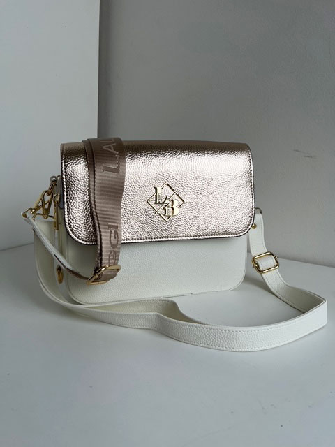 Bielo-zlatá crossbody kabelka s dvoma ramienkami Laura Biaggi