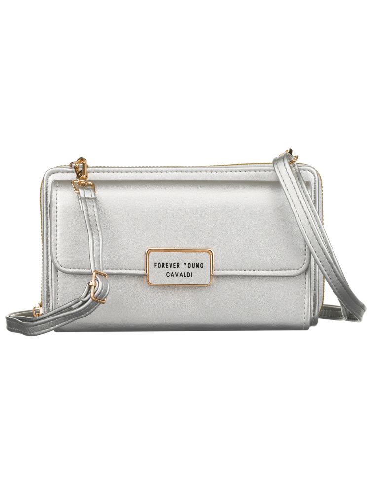 Mini crossbody na mobil a peňaženka v jednom strieborná