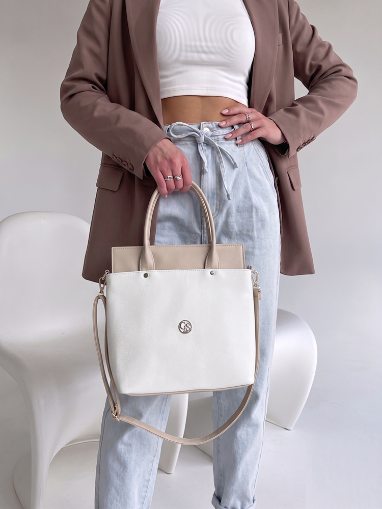Kabelka do ruky GROSSO - elegantná béžovo-biela