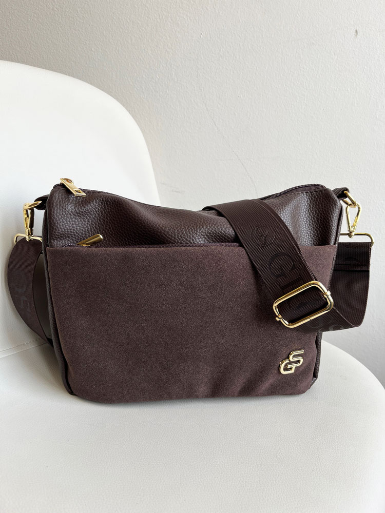 Čokoládová dámska crossbody GROSSO semišová