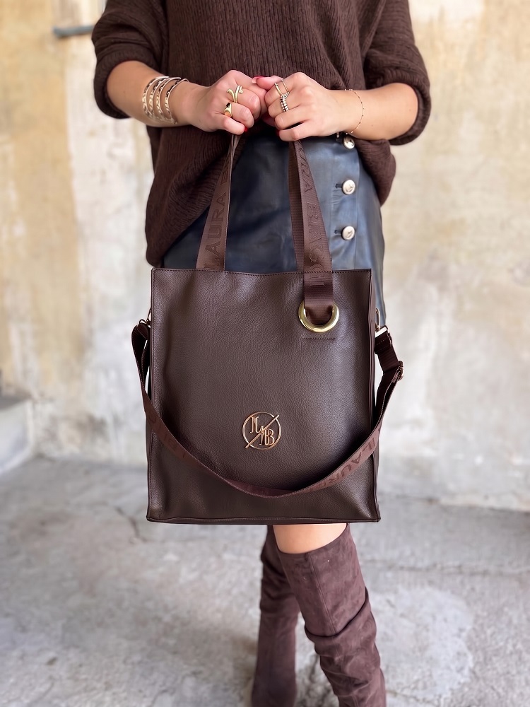 Laura Biaggi čierna shopper kabelka s deleným vnútrom hnedá