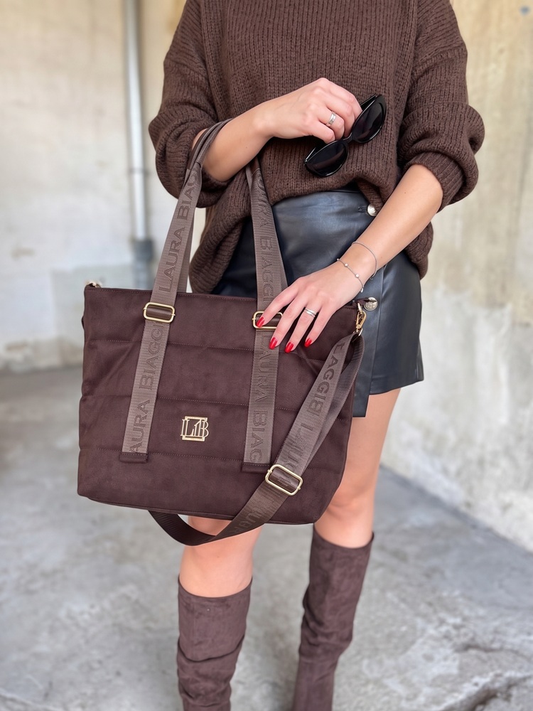 Semišová shopper kabelka na rameno Laura Biaggi - veľká A4