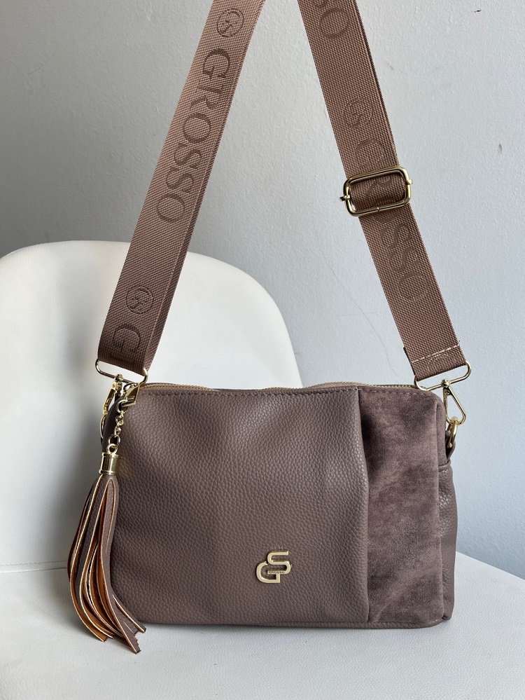 Hnedosivá crossbody kabelka GROSSO - praktická na každý deň