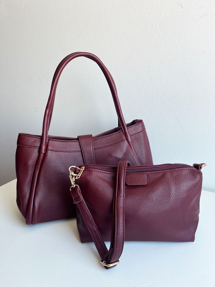 Dámska kabelka na rameno 2v1 s crossbody – bordová