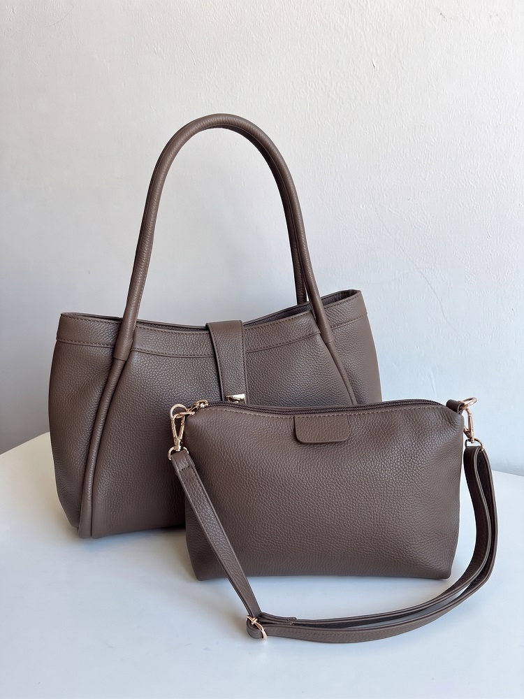Dámska kabelka na rameno 2v1 s crossbody – hnedosivá