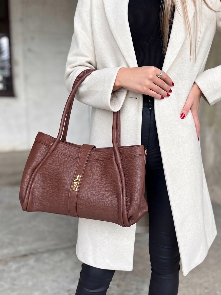 Dámska kabelka na rameno 2v1 s crossbody – hnedá