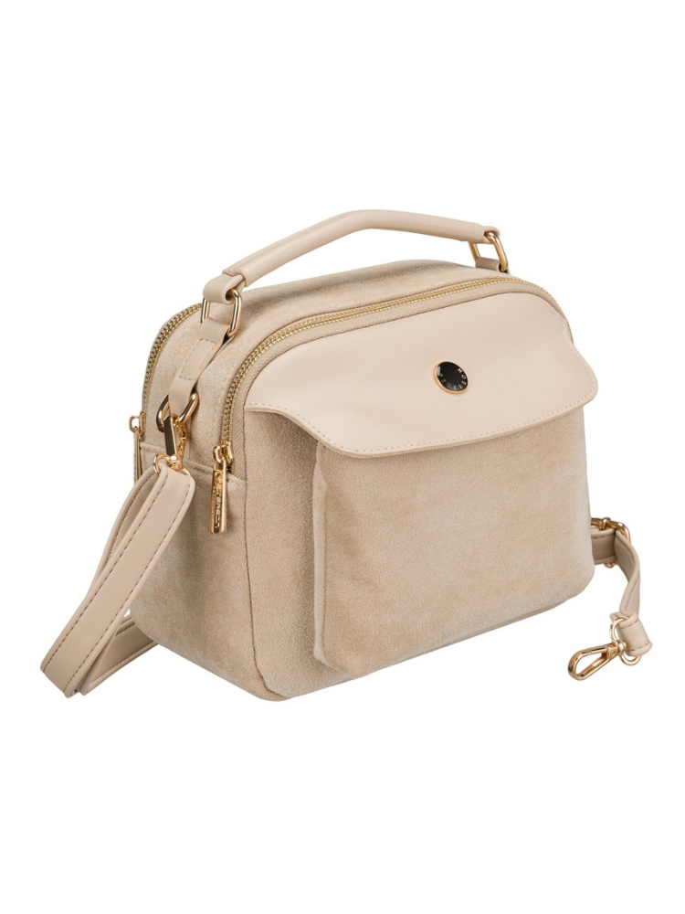 Béžová semišová crossbody kabelka s dvoma priehradkamik