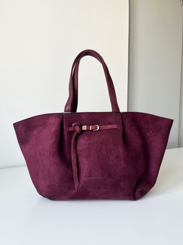 Veľká semišová shopper kabelka Laura Biaggi - bordová A4