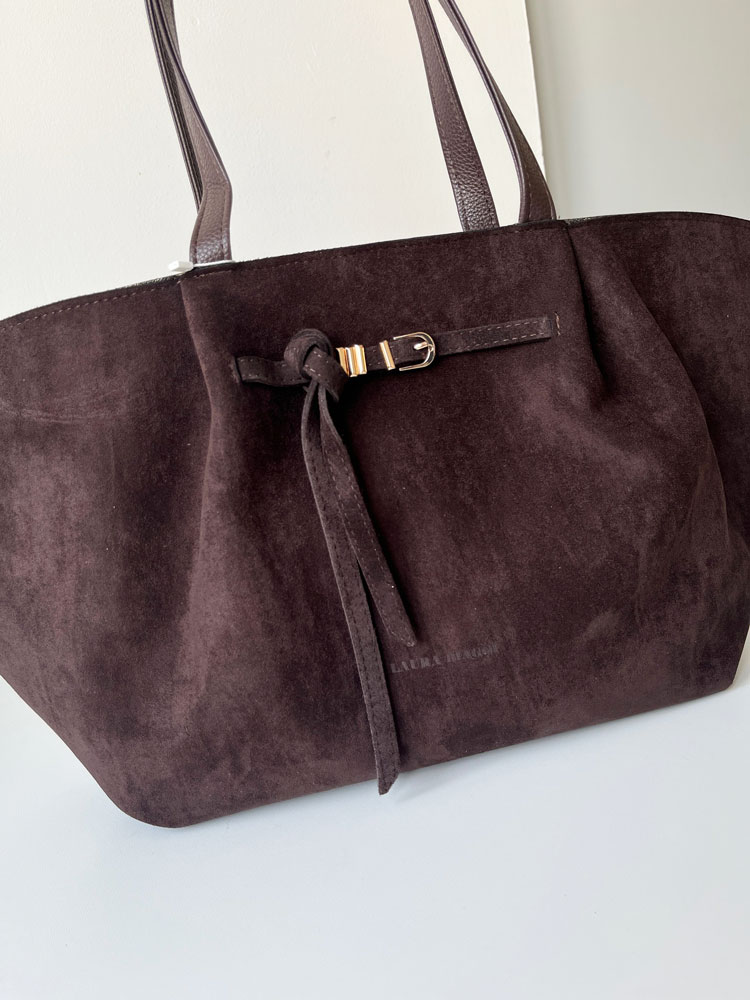Veľká semišová shopper kabelka Laura Biaggi - čokoládová A4