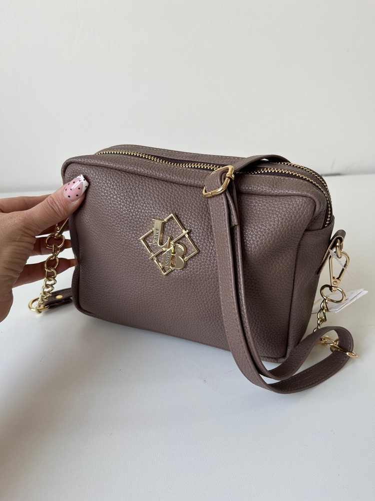 Hnedosivá crossbody Laura Biaggi s deleným vnútrom