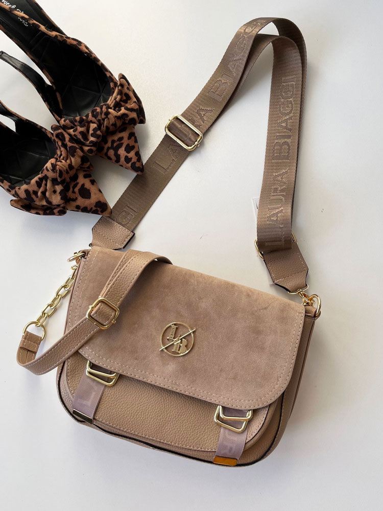 Béžová crossbody kabelka s dvoma ramienkami Laura Biaggi DX-F290-dark beige
