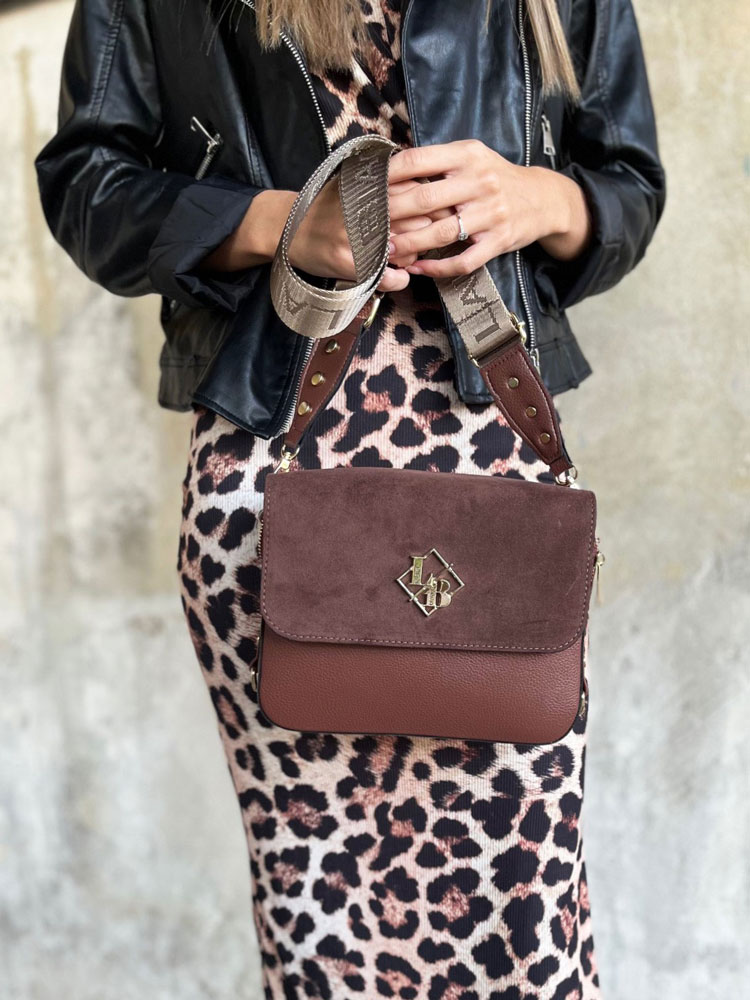 Dvojpriehradková crossbody kabelka Laura Biaggi DX-JS170-dark brown