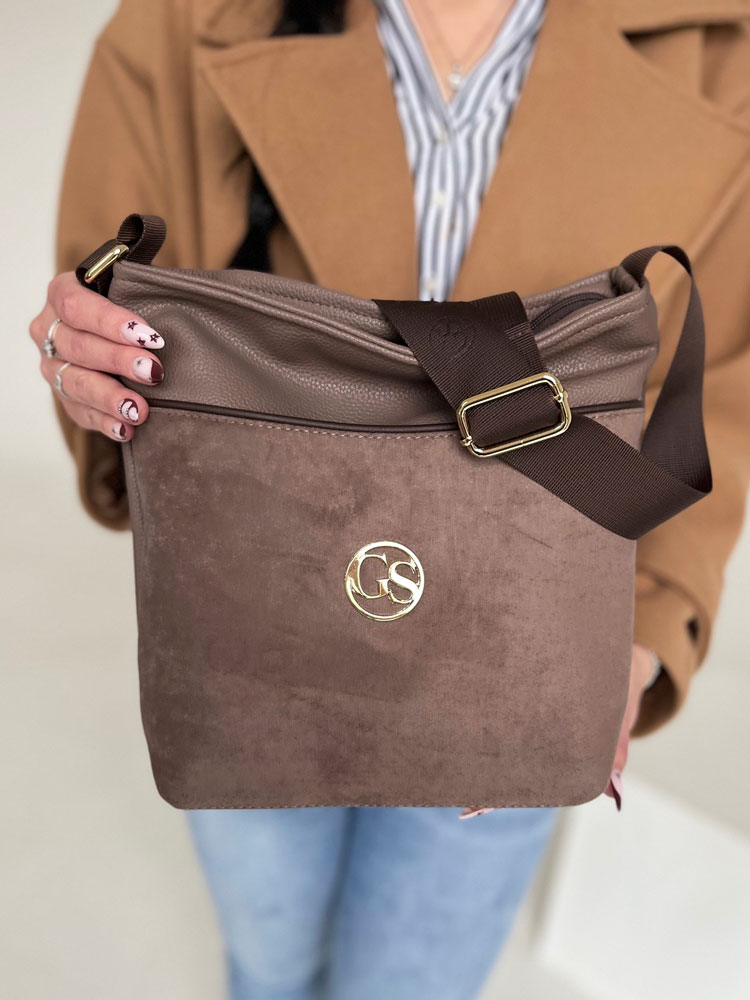 Hnedosivá crossbody kabelka GROSSO GS-103-taupe/brown