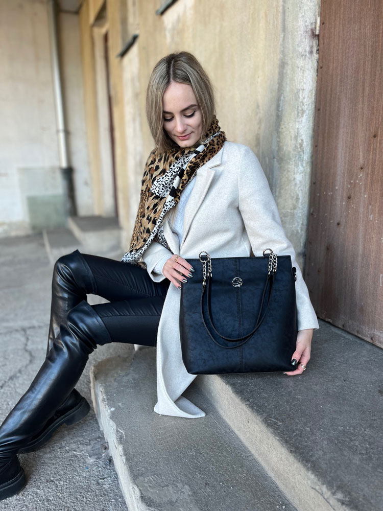 Čierna kabelka na rameno GROSSO GS-3080-black/silver