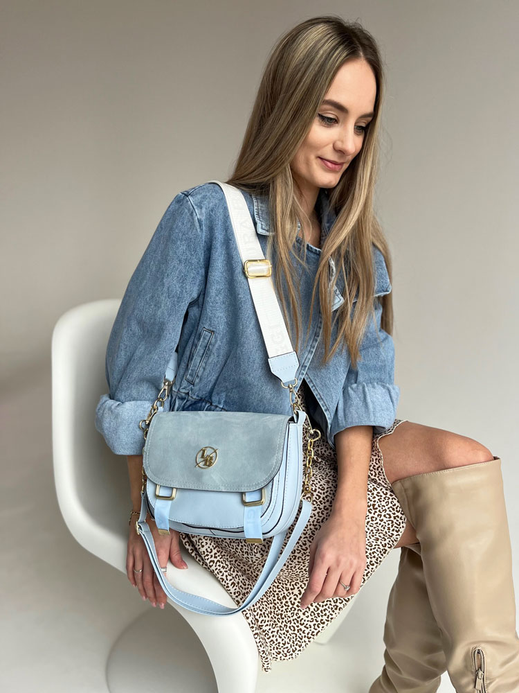 Svetlomodrá crossbody kabelka s dvoma ramienkami Laura Biaggi DX-F290-l.blue