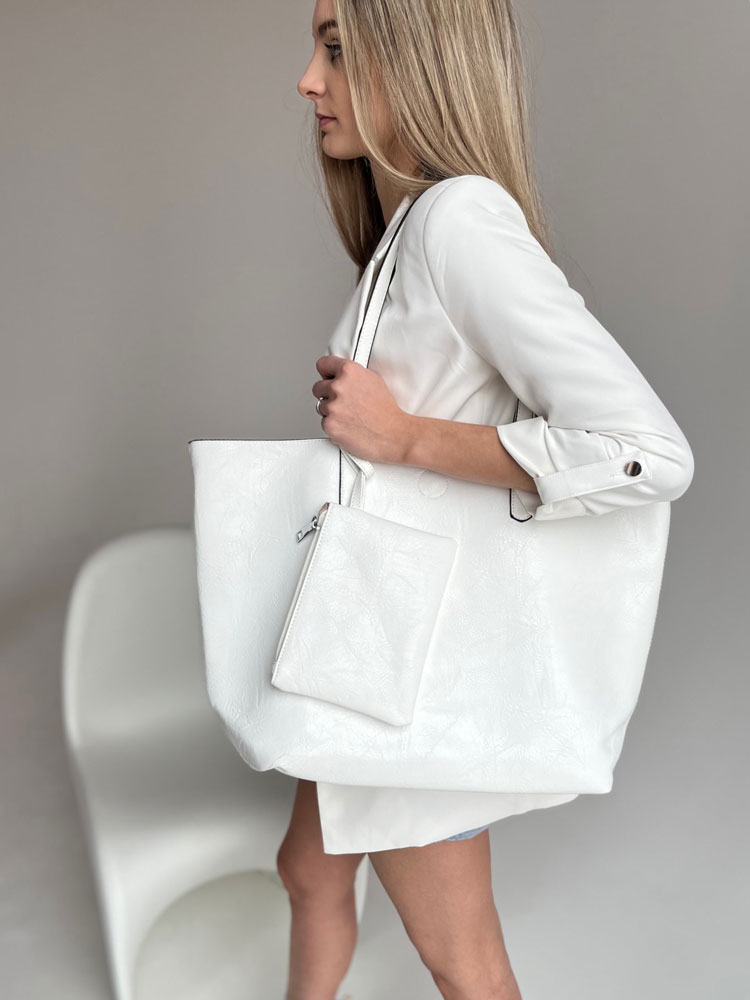 Biela shopper kabelka na rameno 2v1