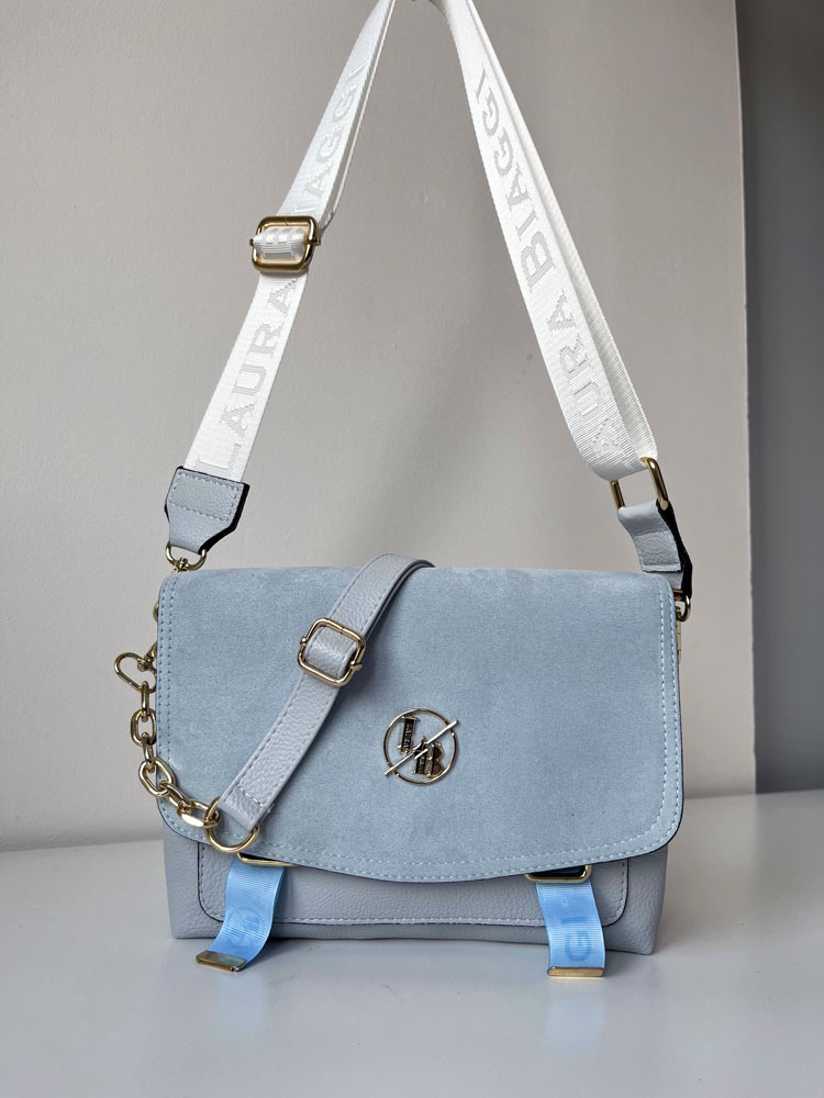 Modrá crossbody kabelka s dvoma ramienkami Laura Biaggi DX-F287-l.blue