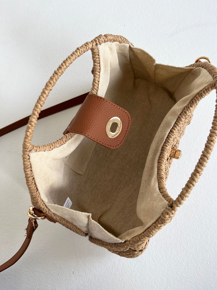 Slamená crossbody kabelka - prírodná hnedá