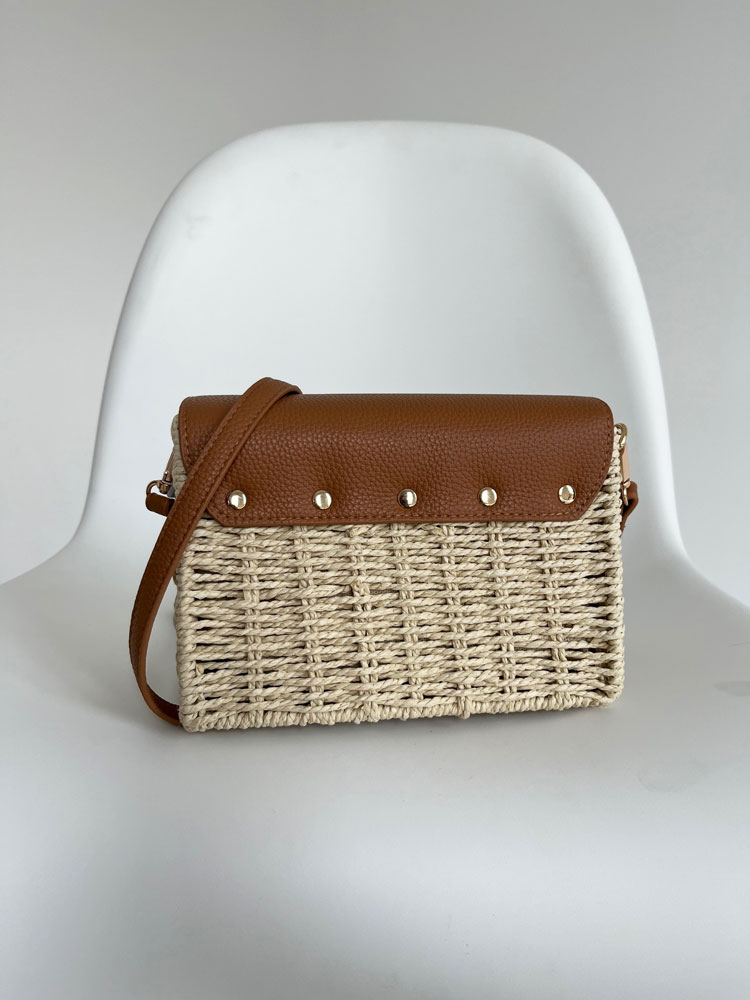 Slamená crossbody kabelka - prírodná ecru