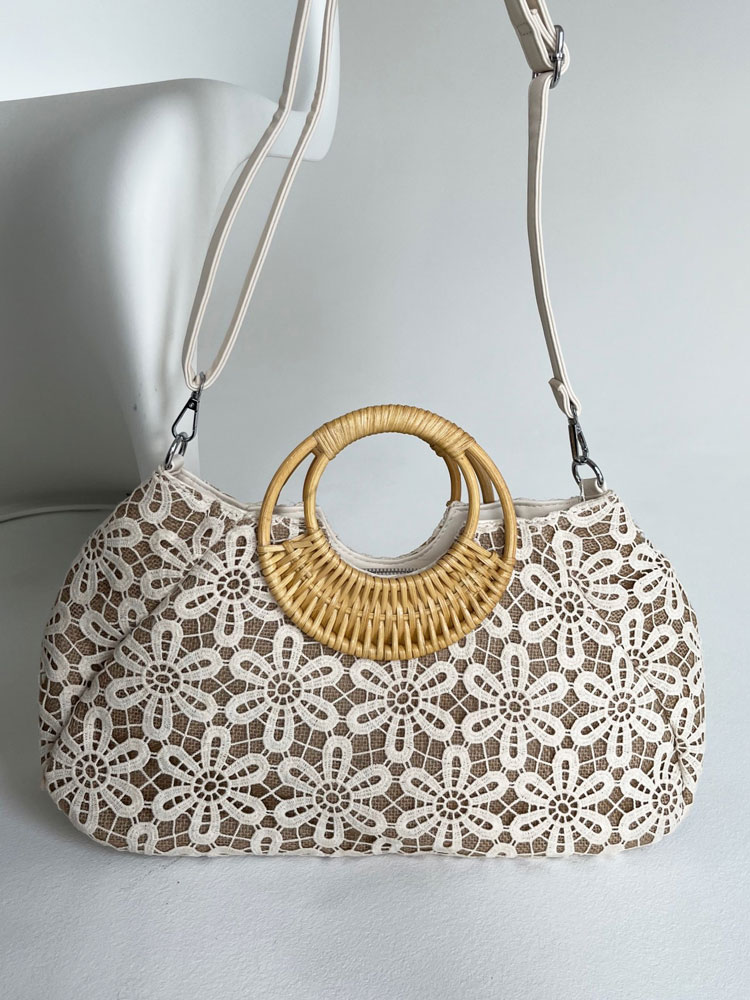 Čipkovaná kabelka do ruky a košík na leto béžový