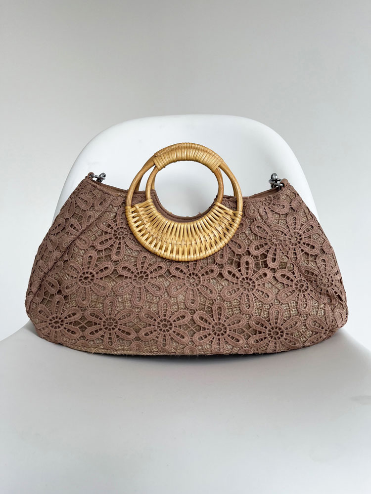 Čipkovaná kabelka do ruky a košík na leto khaki