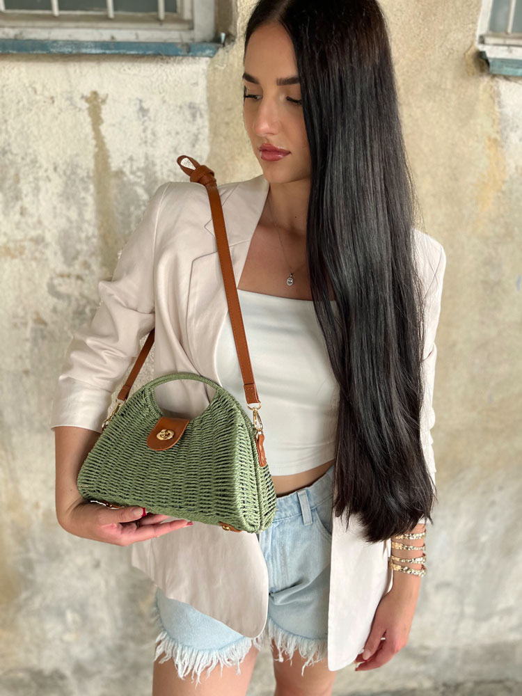 Slamená crossbody kabelka - zelená